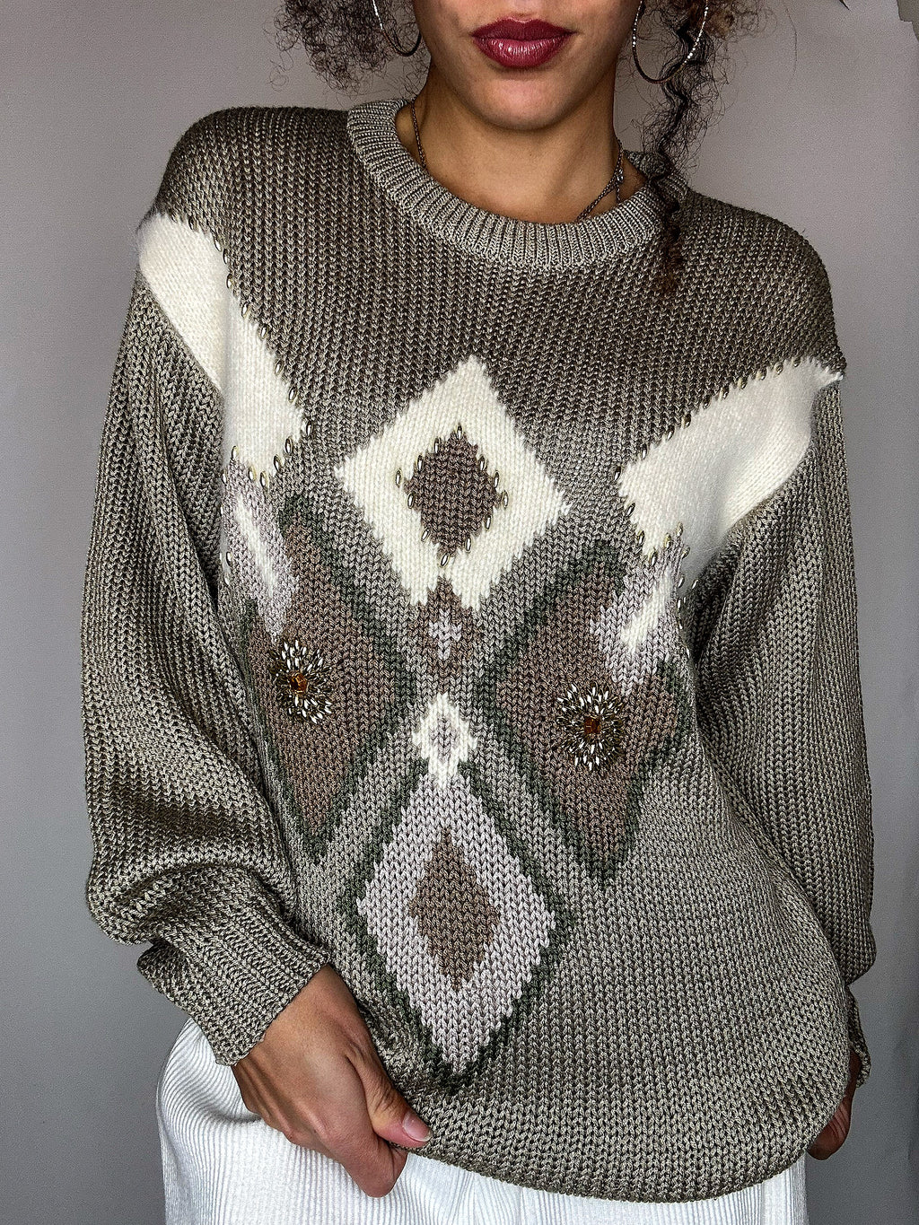 Pull avec détails kaki L vintage
