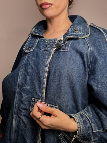 Parka denim fourrée delavée L vintage