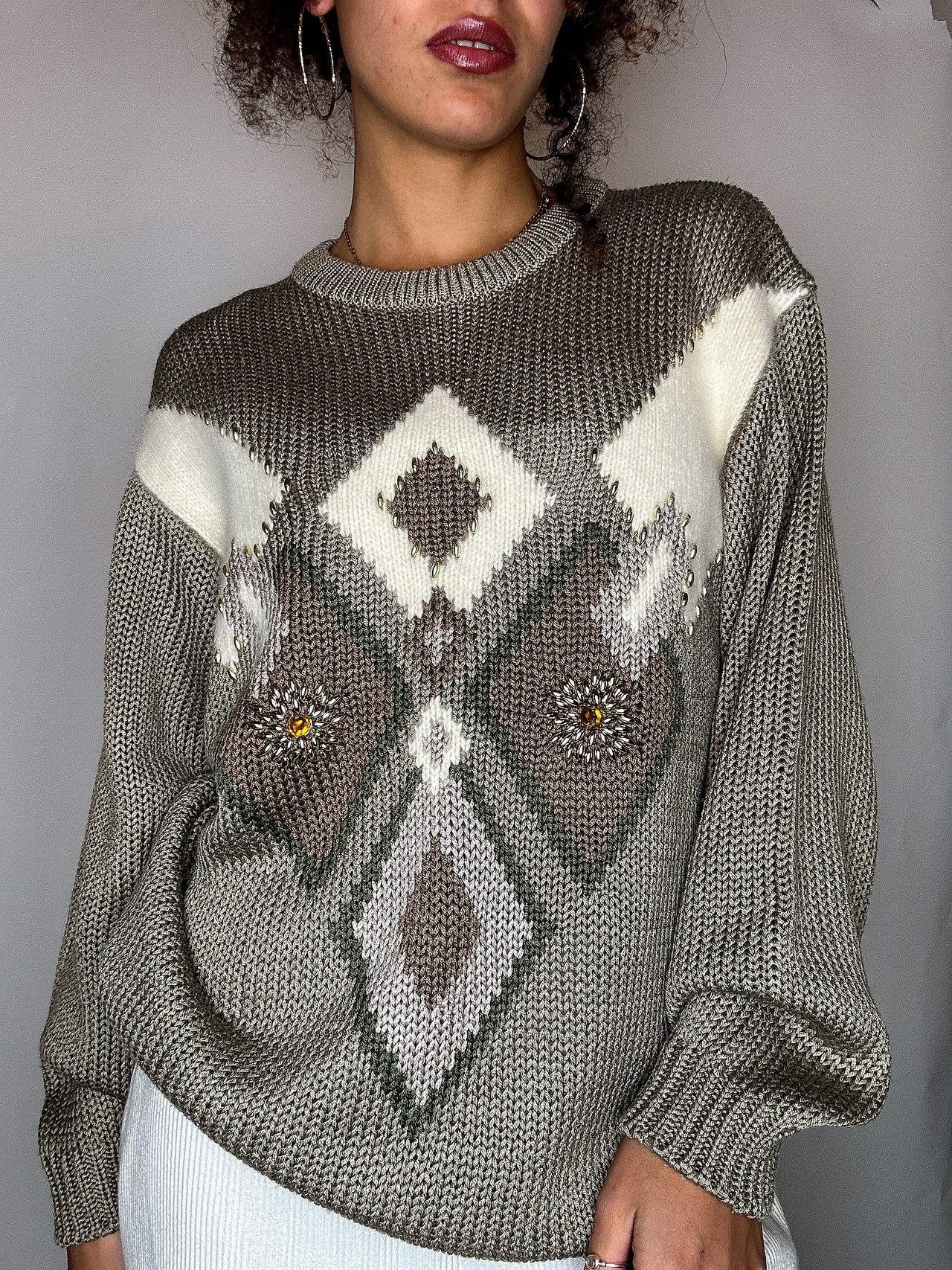 Pull avec détails kaki L vintage