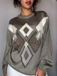 Pull avec détails kaki L vintage