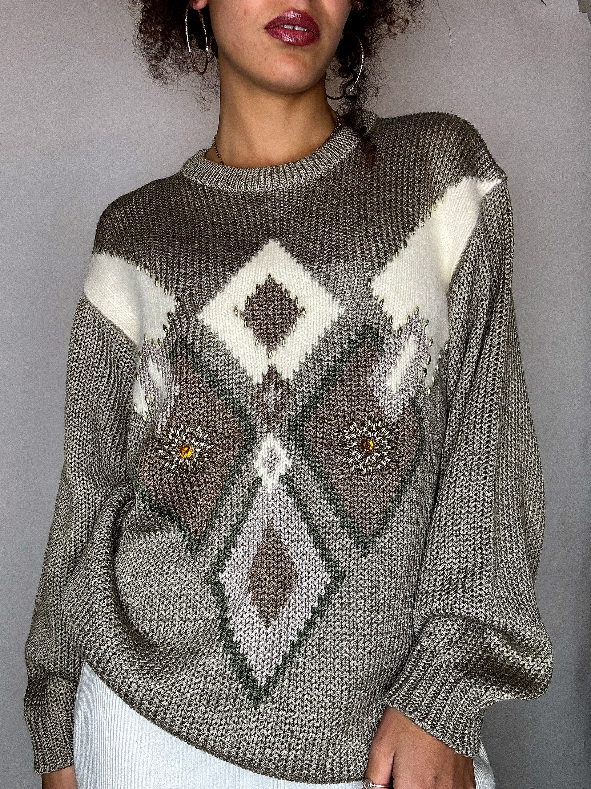 Pull avec détails kaki L vintage