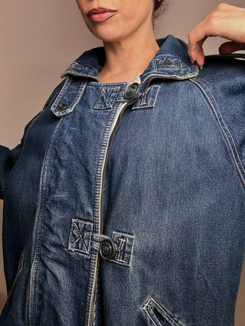 Parka denim fourrée delavée L vintage