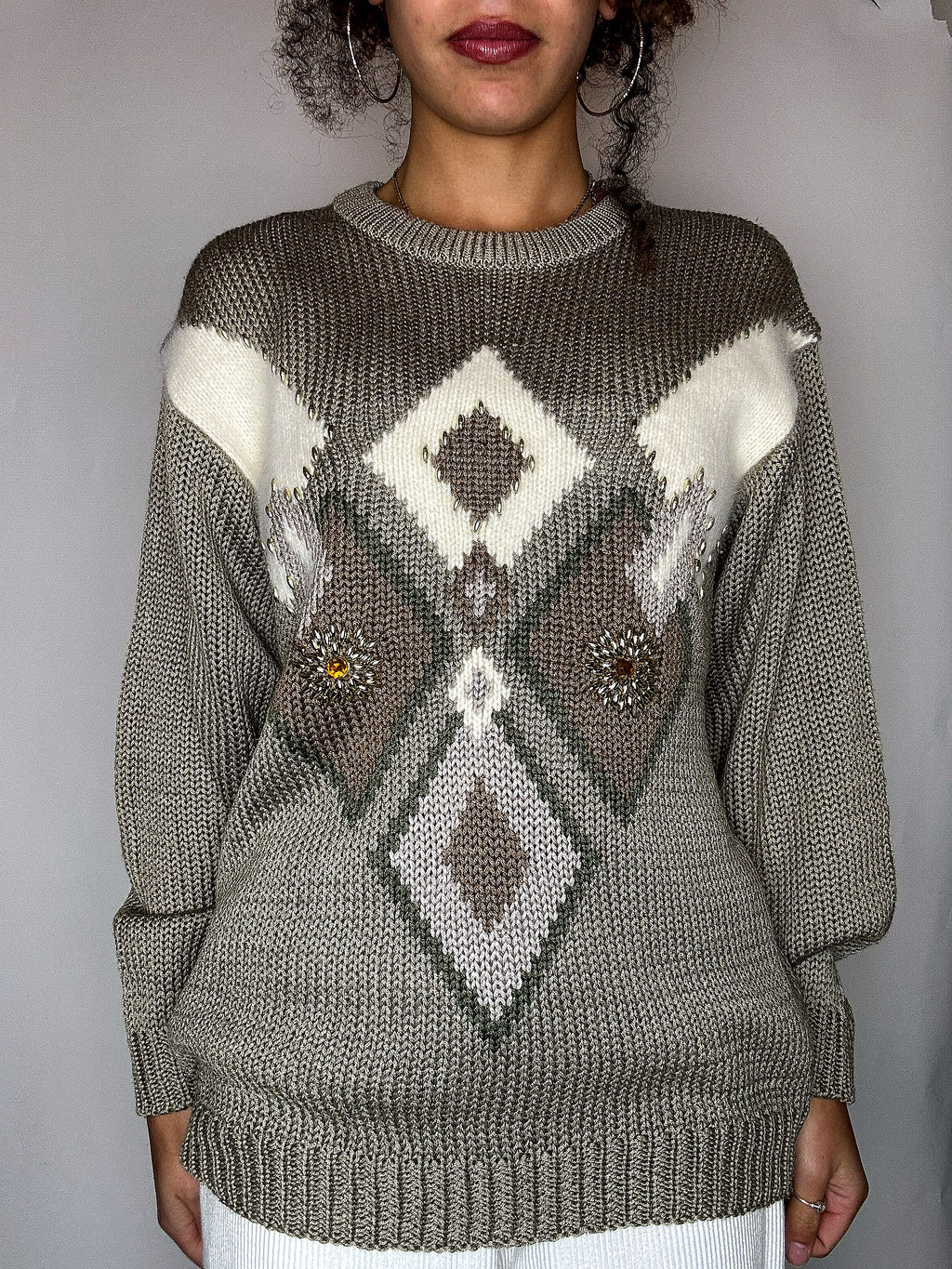 Pull avec détails kaki L vintage