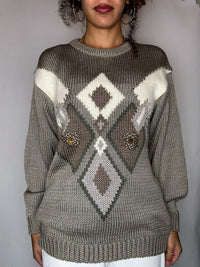 Pull avec détails kaki L vintage