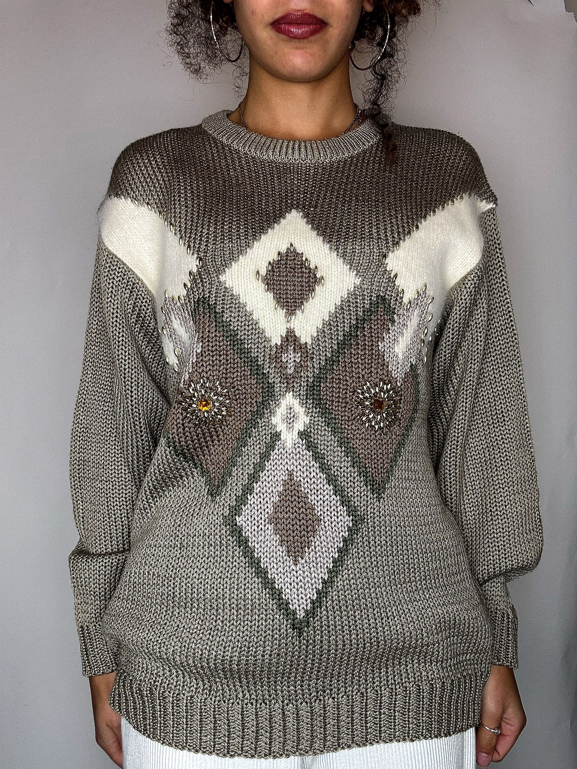 Pull avec détails kaki L vintage