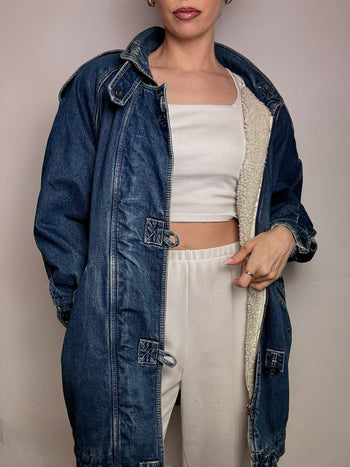 Parka denim fourrée delavée L vintage