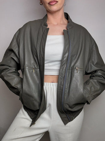 Blouson gris en cuir L vintage