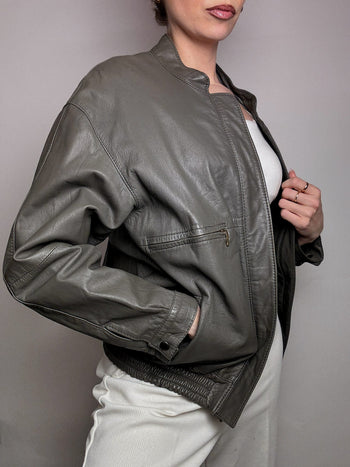 Blouson gris en cuir L vintage