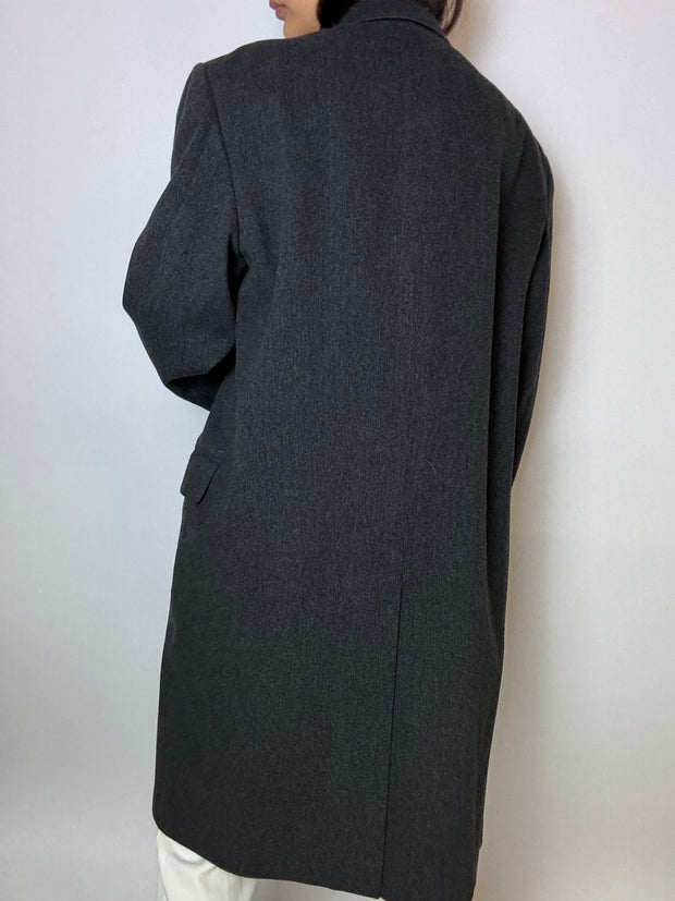 Dark gray vintage wool long blazer M/L