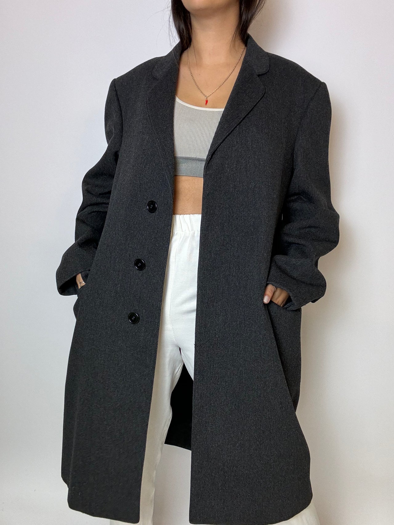 Dark gray vintage wool long blazer M/L