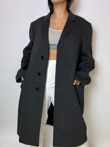 Blazer long en laine vintage gris foncé M/L