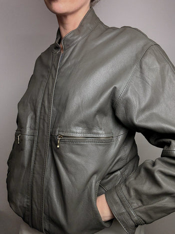 Blouson gris en cuir L vintage