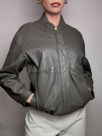 Blouson gris en cuir L vintage