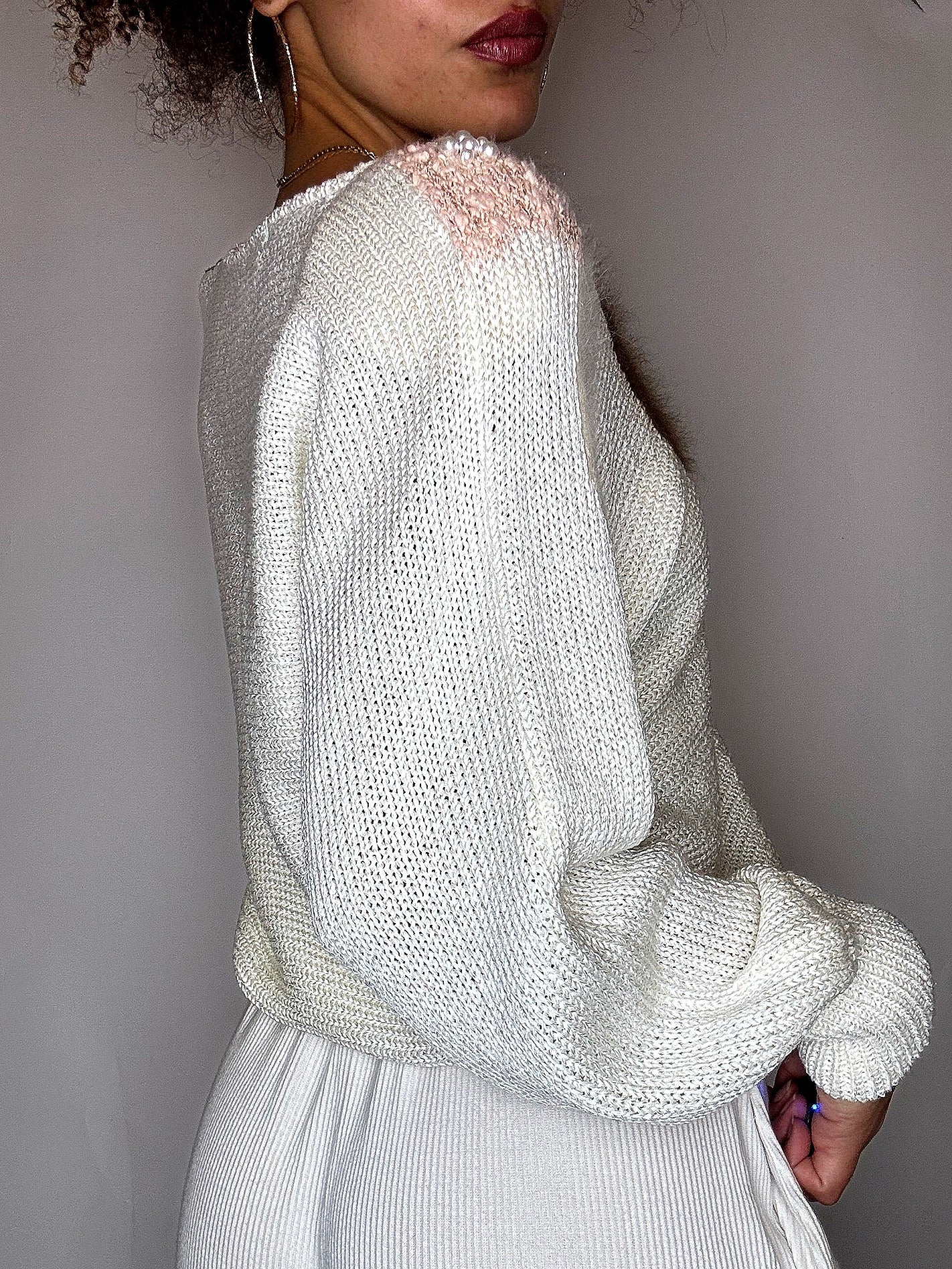 Pull avec détails beige M vintage