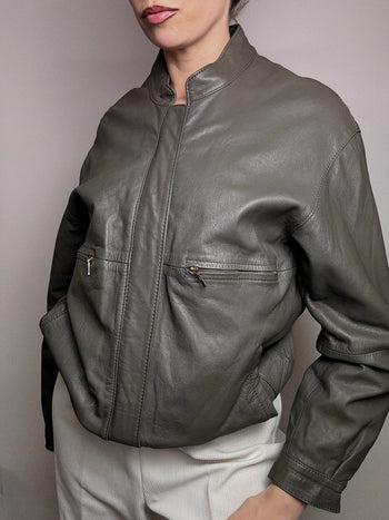 Blouson gris en cuir L vintage