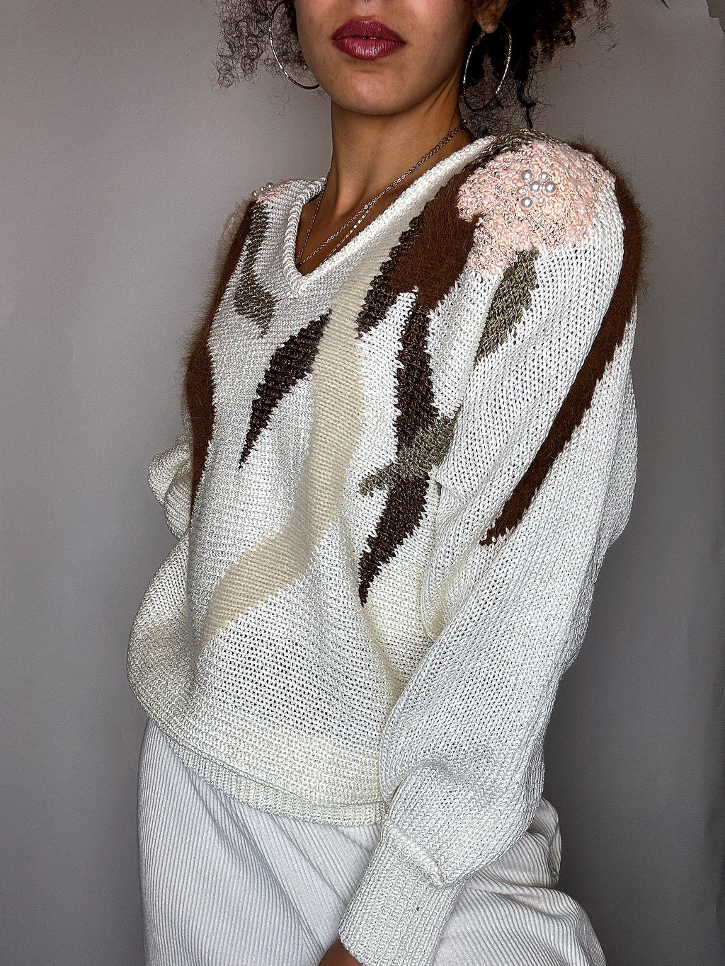 Pull avec détails beige M vintage