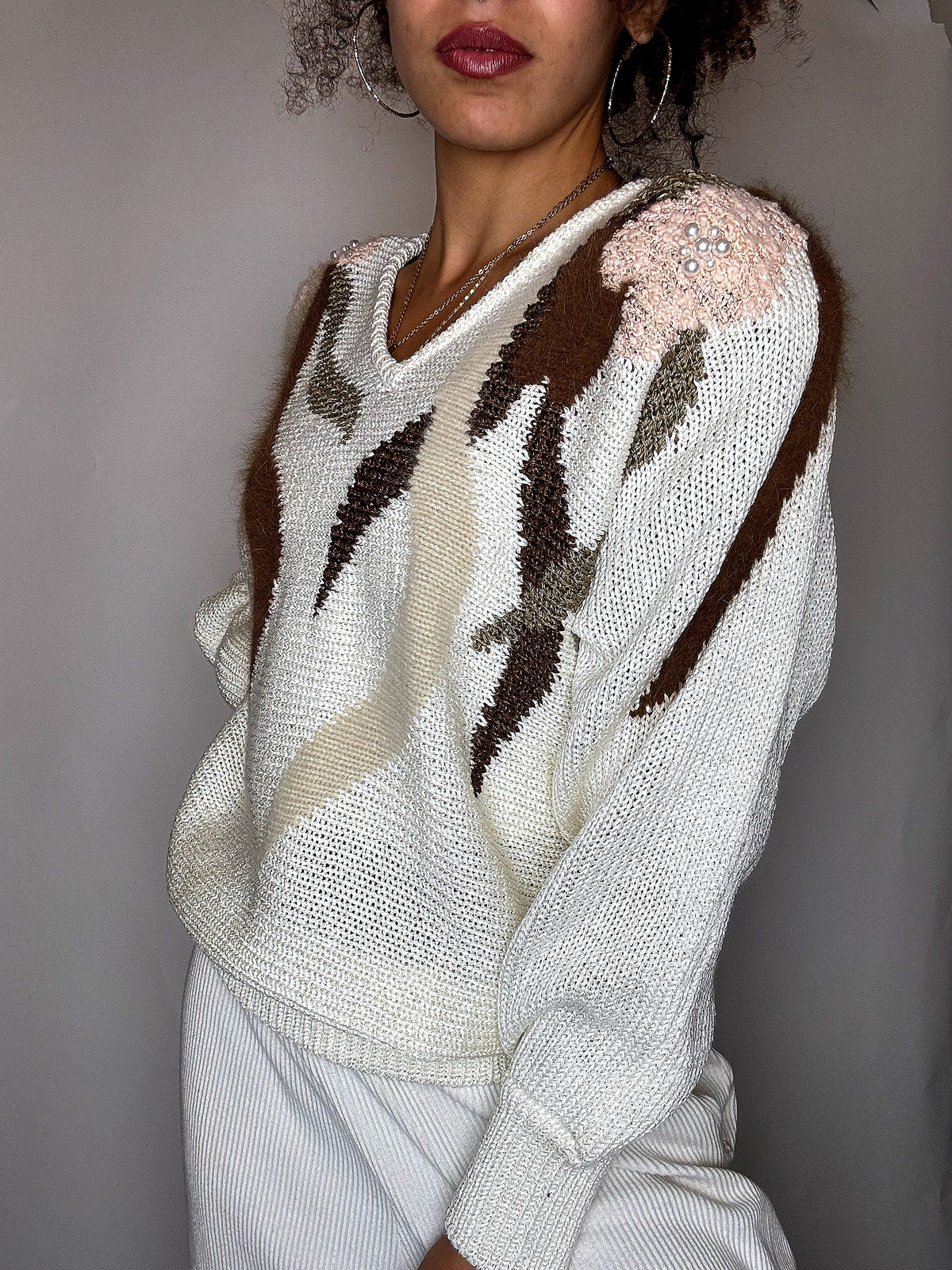 Pull avec détails beige M vintage