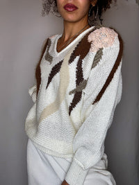 Pull avec détails beige M vintage