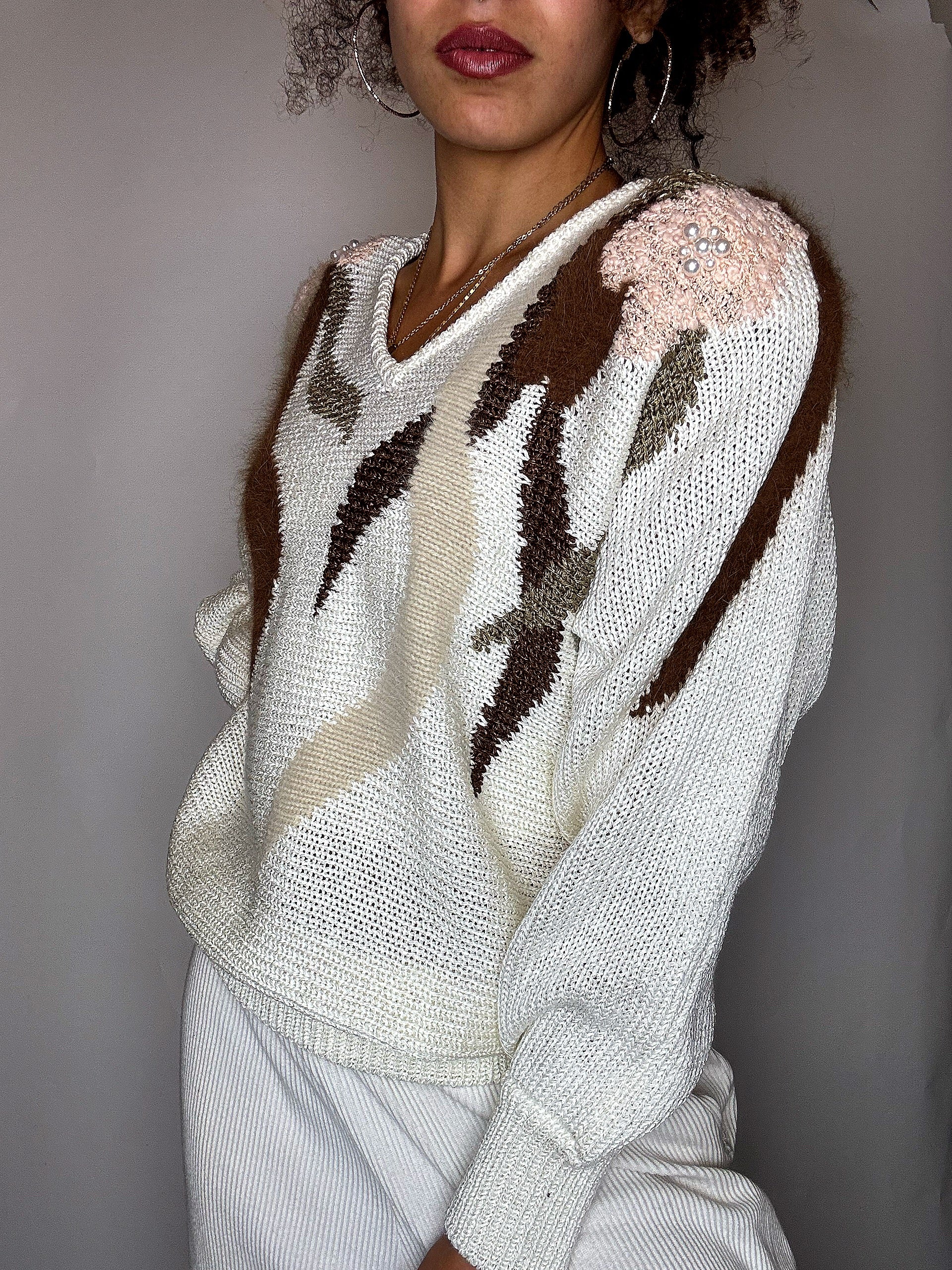 Pull avec détails beige M vintage