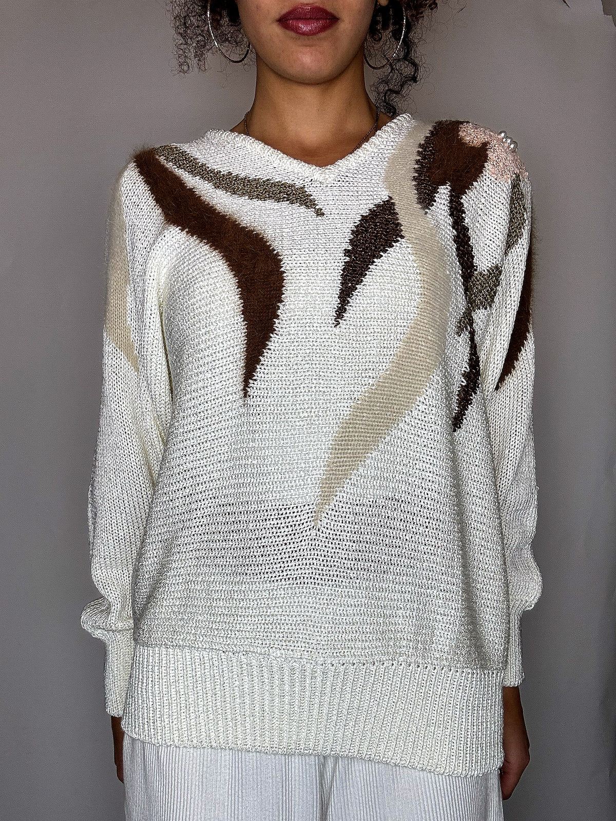 Pull avec détails beige M vintage