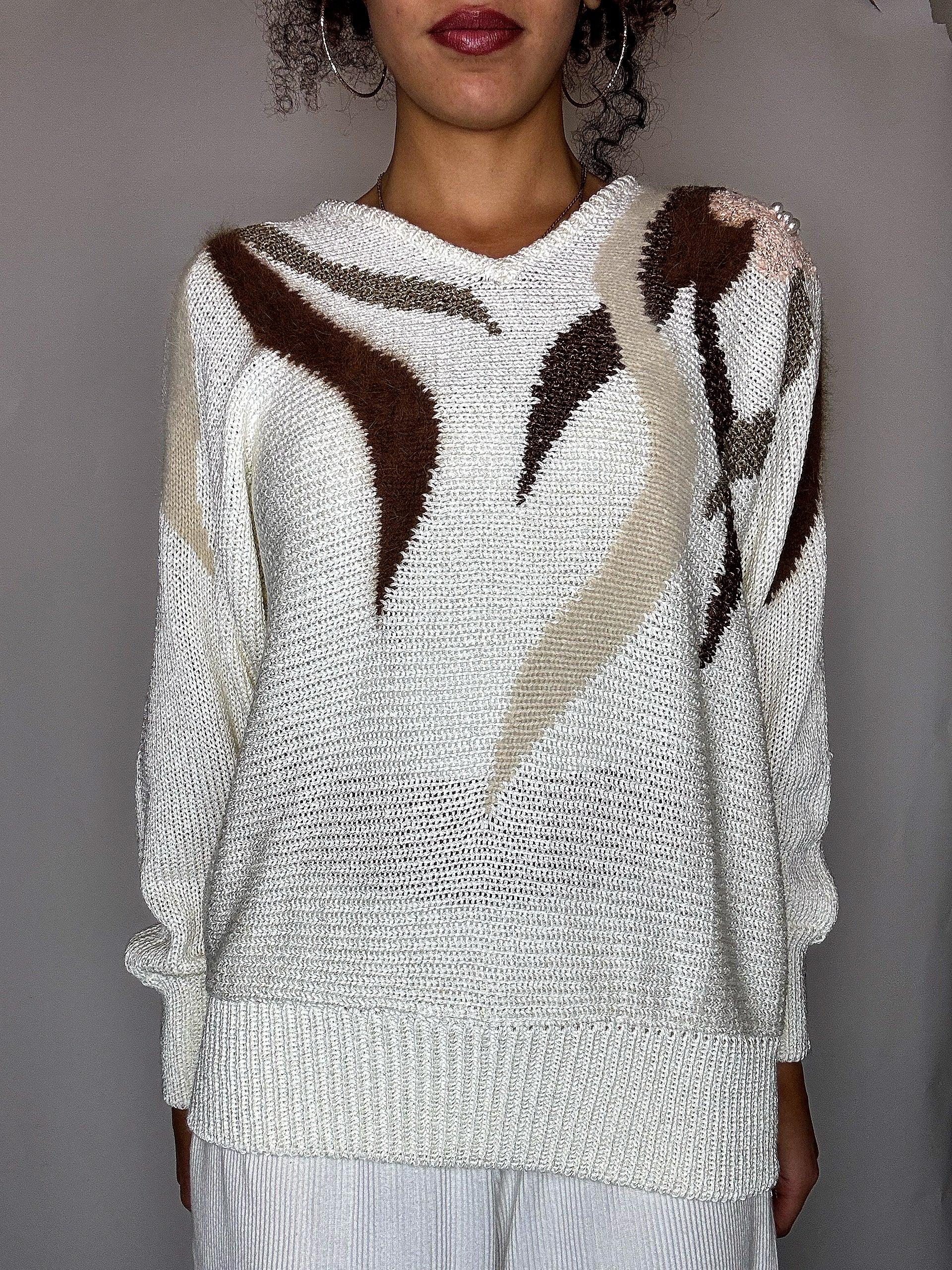 Pull avec détails beige M vintage