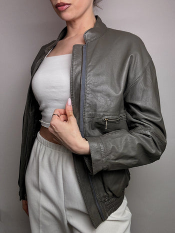 Blouson gris en cuir L vintage