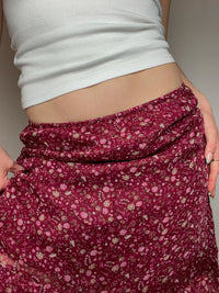 Vintage burgundy silk fluid skirt L