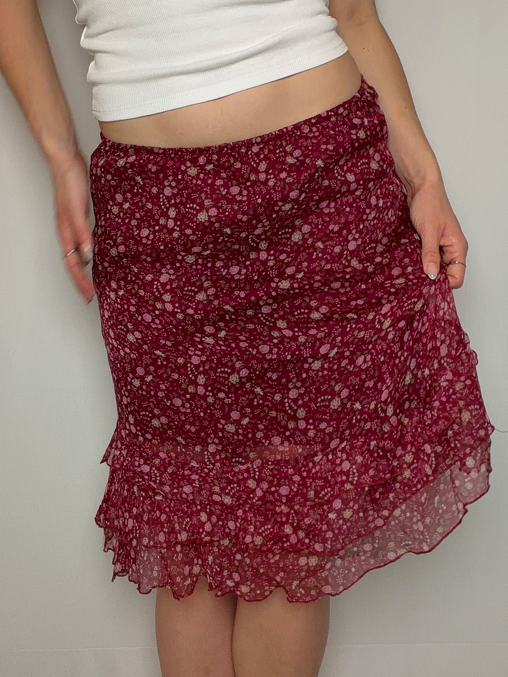 Vintage burgundy silk fluid skirt L