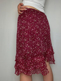 Vintage burgundy silk fluid skirt L