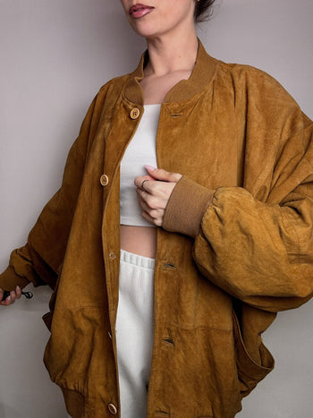 Bomber en velour camel XL vintage