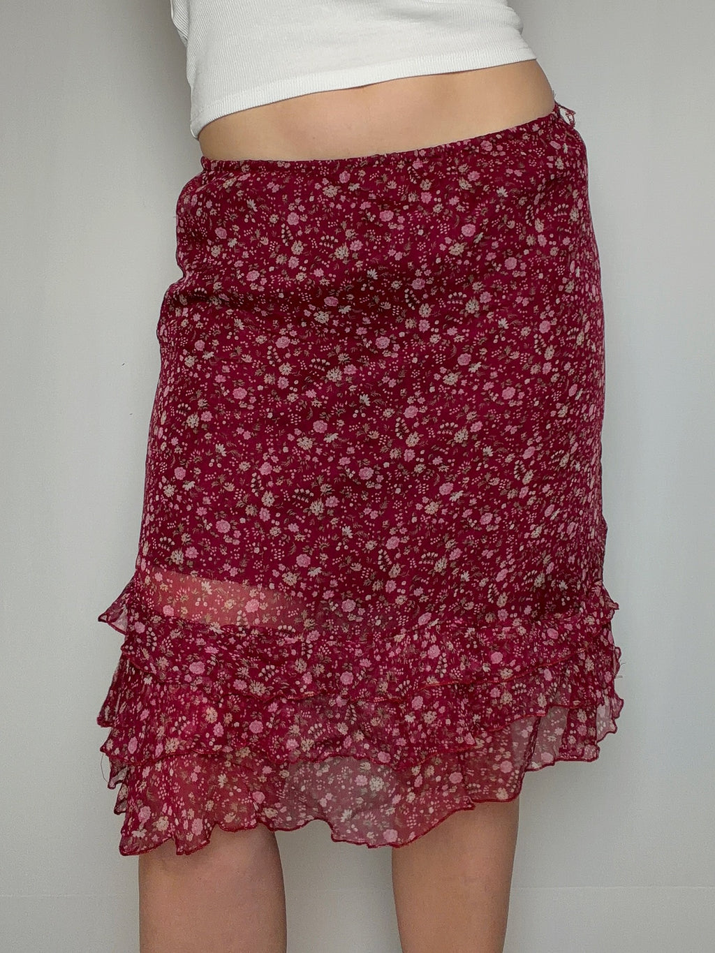 Vintage burgundy silk fluid skirt L