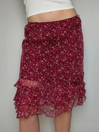 Vintage burgundy silk fluid skirt L