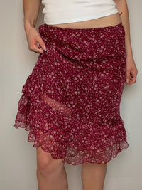Vintage burgundy silk fluid skirt L
