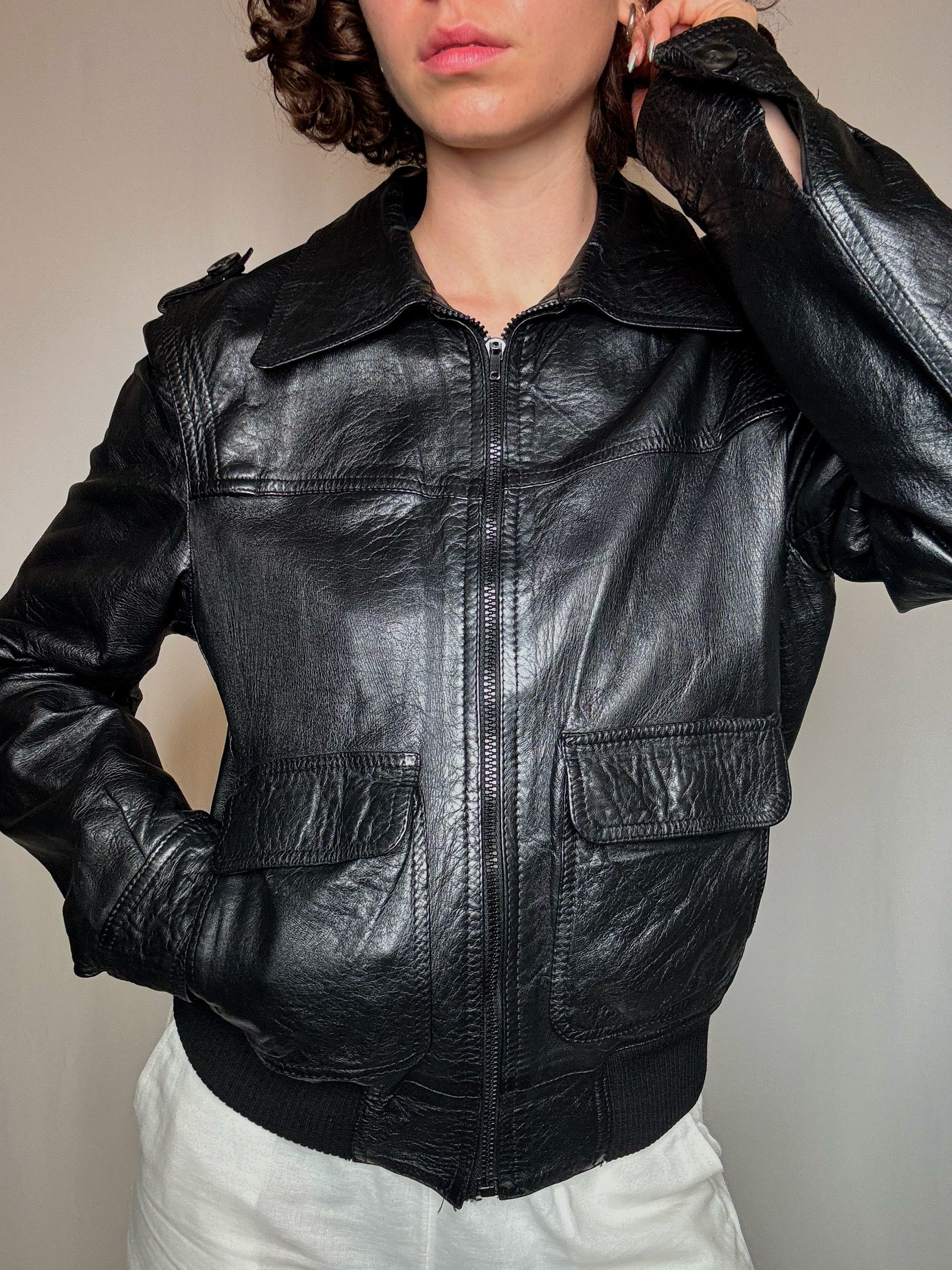 Blouson en cuir noir S vintage
