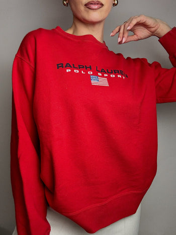 Sweat à col rond rouge RALPH LAUREN M vintage