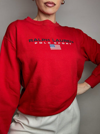 Sweat à col rond rouge RALPH LAUREN M vintage