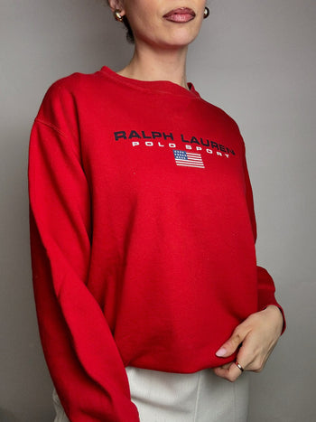 Sweat à col rond rouge RALPH LAUREN M vintage