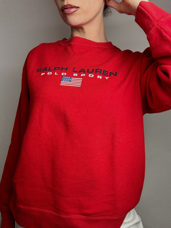 Sweat à col rond rouge RALPH LAUREN M vintage