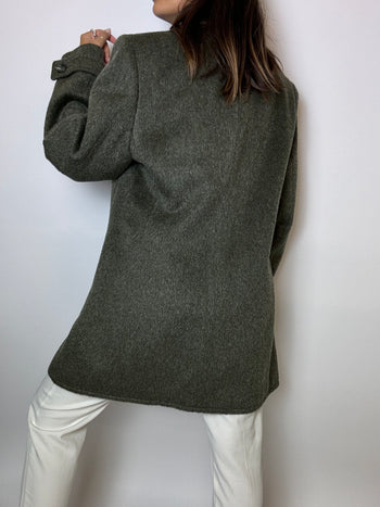 Manteau en laine court vintage vert foncé M/L