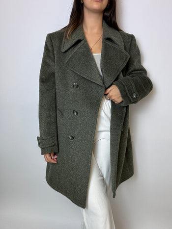 Manteau en laine court vintage vert foncé M/L