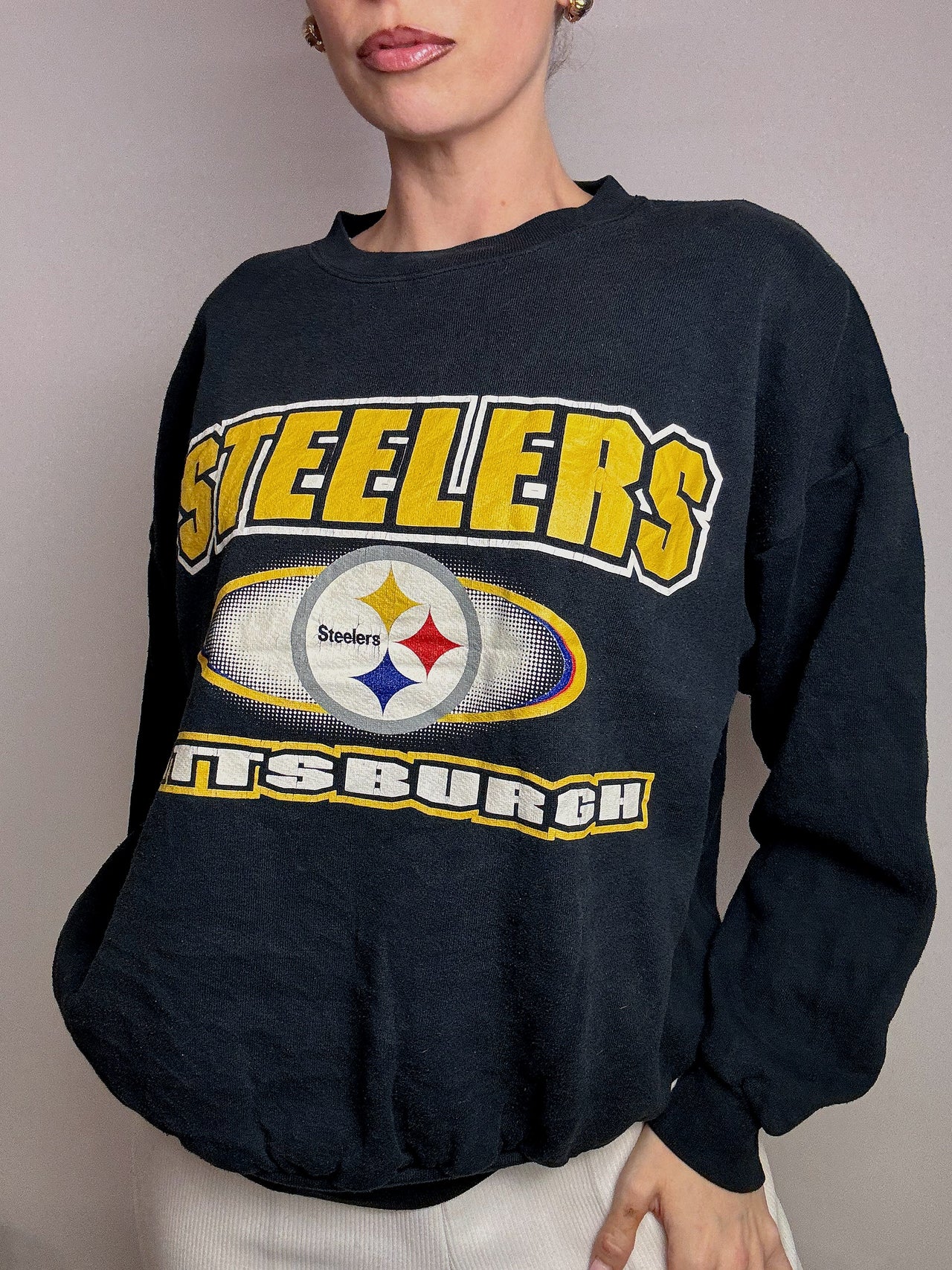 TULTEX x STEELERS XL Vintage Dunkelgraues Sweatshirt mit Rundhalsausschnitt