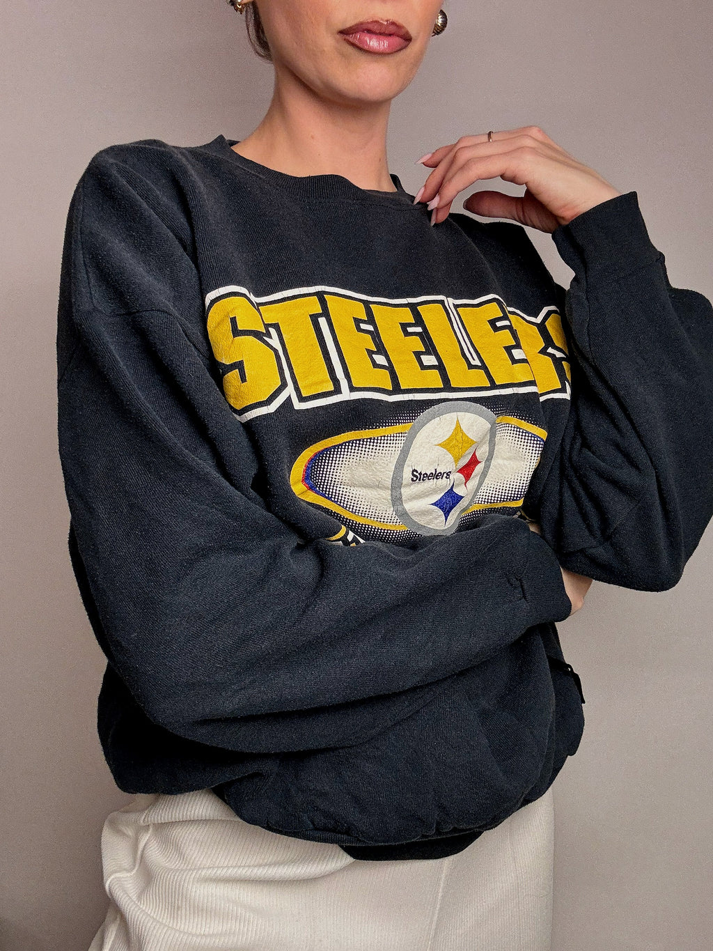 Sweat à col rond gris foncé TULTEX x STEELERS XL vintage