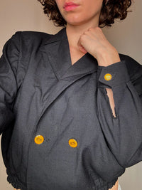 Kurzer schwarzer Leinen-Blazer S Vintage