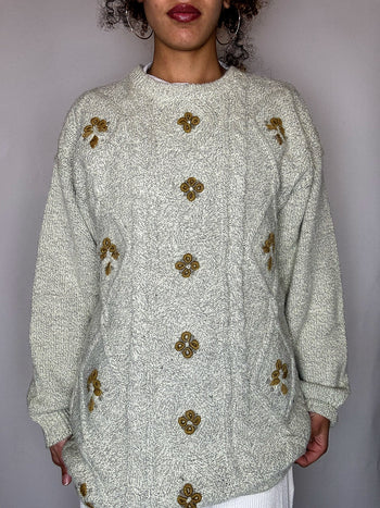 Pull col rond avec détail L vintage