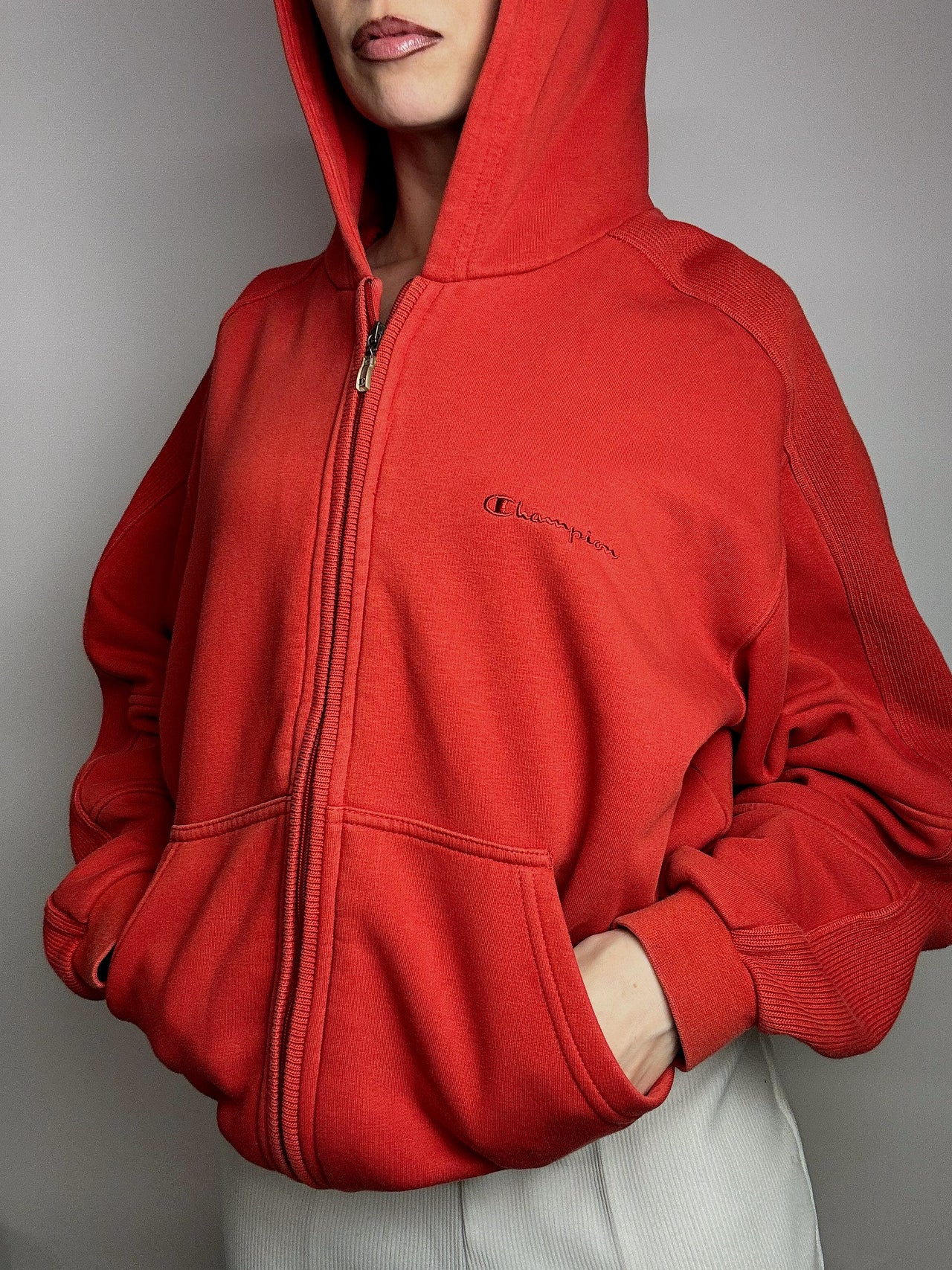 Veste sweat à capuche rouge CHAMPION L vintage