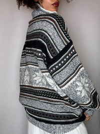Pull col cheminée a motif gris L/XL vintage