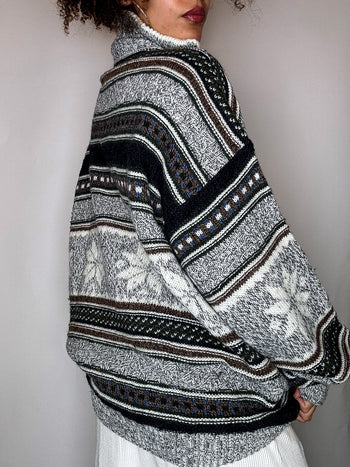 Pull col cheminée a motif gris L/XL vintage