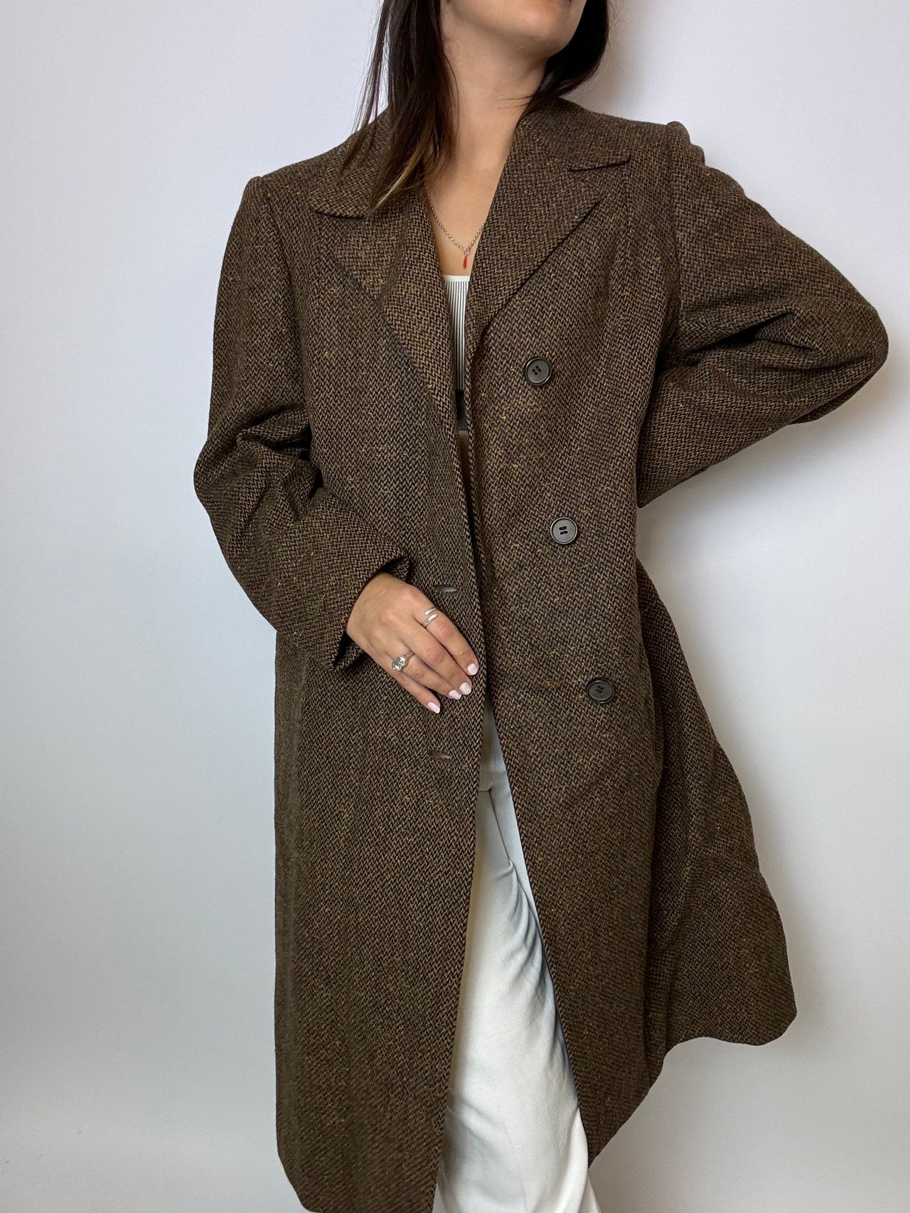 Long vintage wool coat brown M