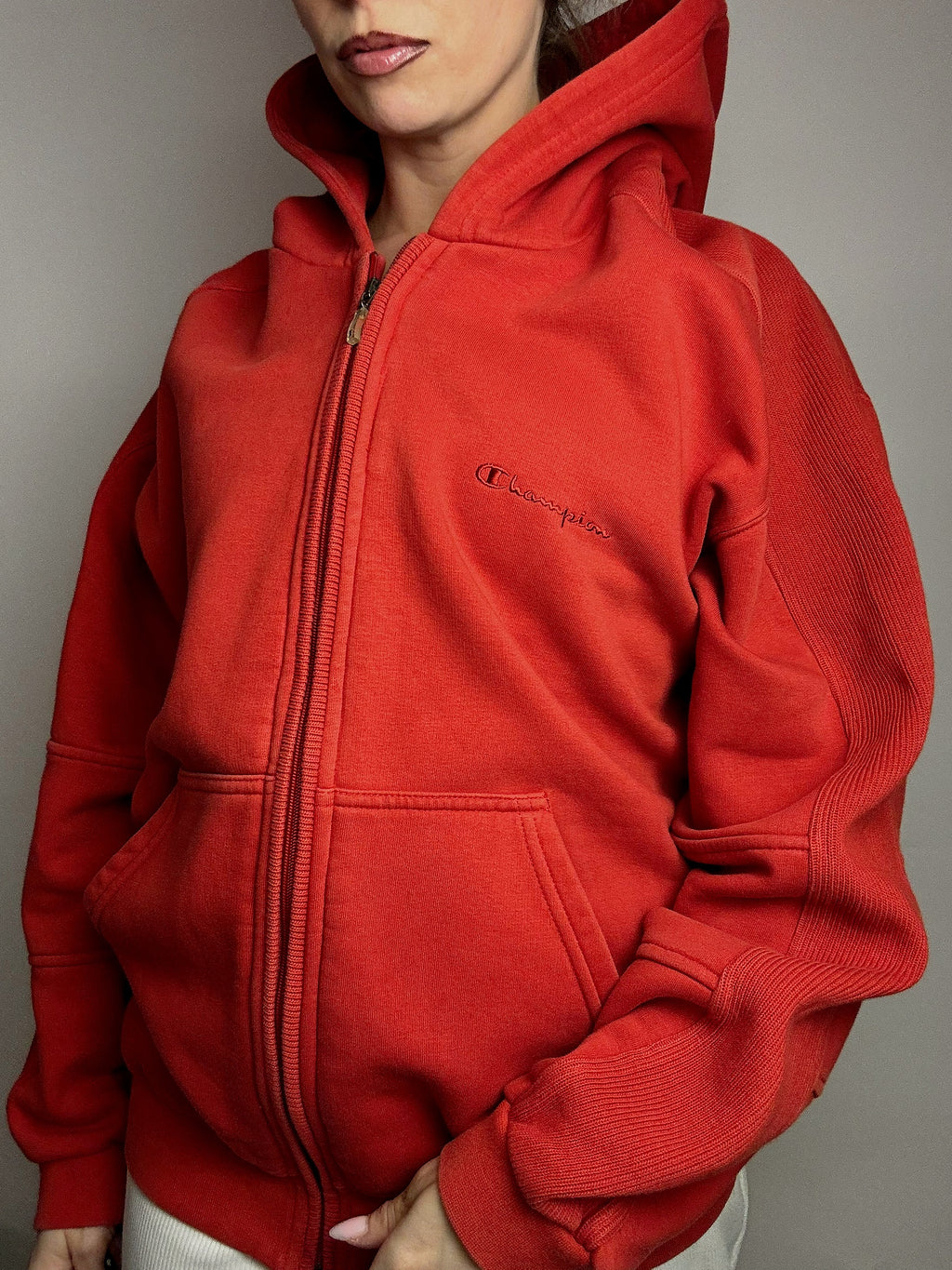 Veste sweat à capuche rouge CHAMPION L vintage
