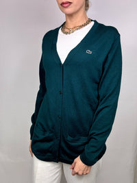 LACOSTE green merino wool cardigan M Vintage